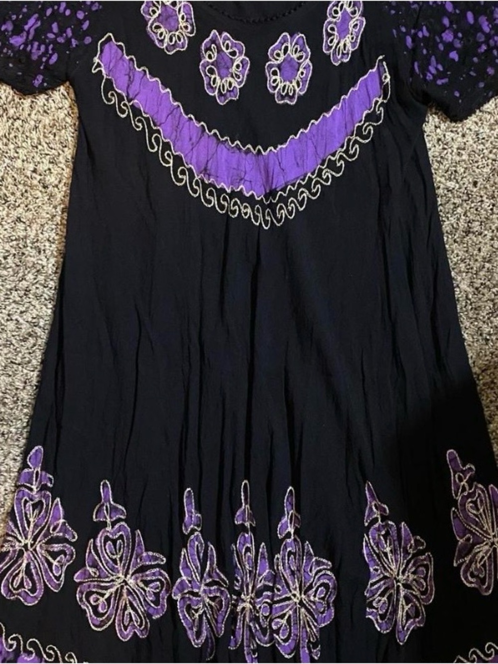 Women’s Black Midi Dress with Purple Embroidery